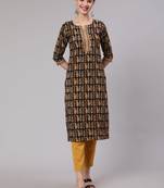 Black Printed Cotton Kurta