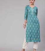 Green Printed Cotton Kurta Set
