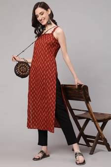 Rust Printed Cotton Kurta