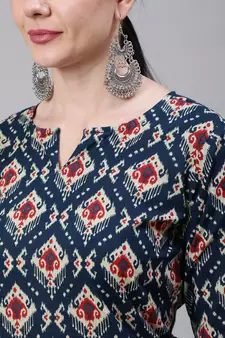 Blue Printed Cotton Kurta
