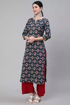 Blue Printed Cotton Kurta