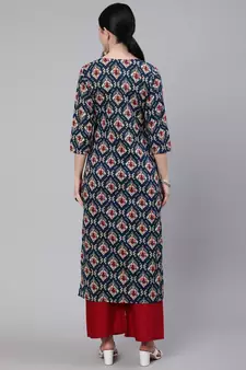 Blue Printed Cotton Kurta