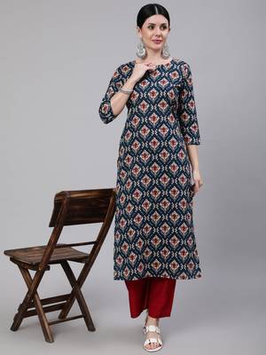 Blue Printed Cotton Kurta 5