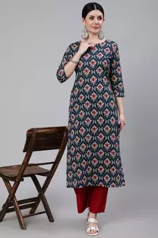 Blue Printed Cotton Kurta