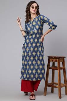 Blue Printed Cotton Kurta