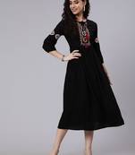 Black Embroidered Viscose rayon Dress