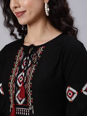 Black Embroidered Viscose rayon Dress 2