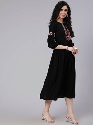 Black Embroidered Viscose rayon Dress 3