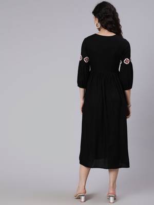 Black Embroidered Viscose rayon Dress 5