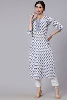 Off White Printed Cotton Kurta