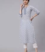 Off White Printed Cotton Kurta