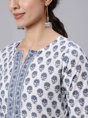 Off White Printed Cotton Kurta 2