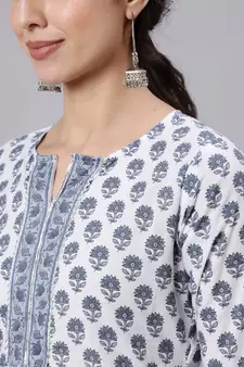 Off White Printed Cotton Kurta