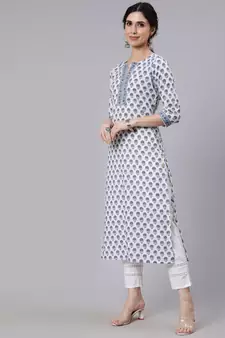 Off White Printed Cotton Kurta