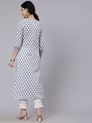 Off White Printed Cotton Kurta 4