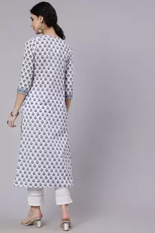 Off White Printed Cotton Kurta