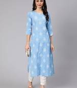 Blue Printed Cotton Kurta Set