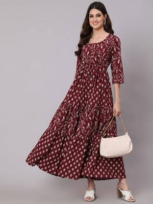 Burgundy Printed Cotton Dress 1