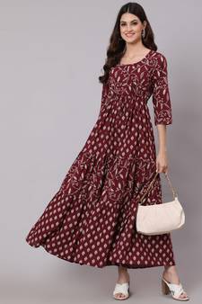Burgundy Printed Cotton Dress
