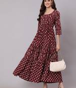 Burgundy Printed Cotton Dress