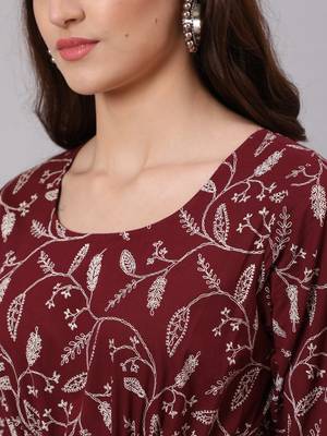 Burgundy Printed Cotton Dress 2