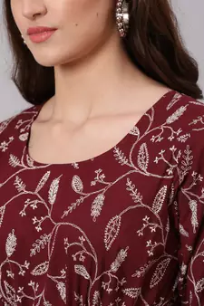 Burgundy Printed Cotton Dress