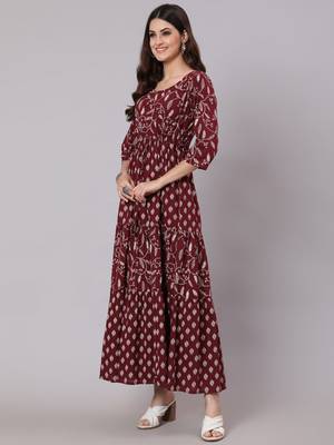 Burgundy Printed Cotton Dress 3