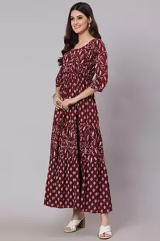 Burgundy Printed Cotton Dress