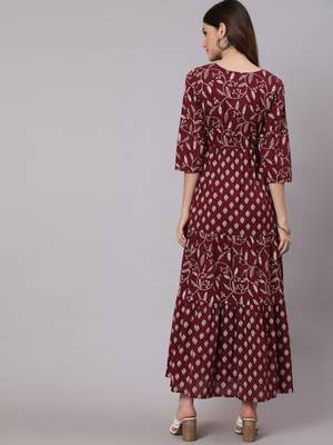 Burgundy Printed Cotton Dress 4