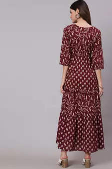 Burgundy Printed Cotton Dress