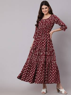 Burgundy Printed Cotton Dress 5