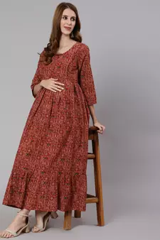 Rust Printed Cotton Dress