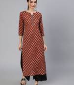 Maroon Printed Cotton Kurta