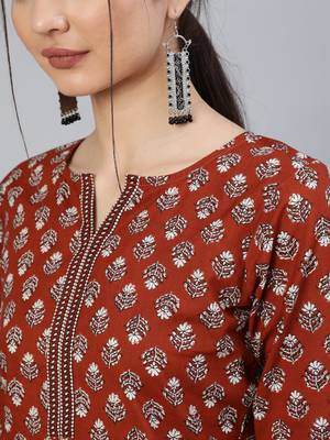 Maroon Printed Cotton Kurta 2