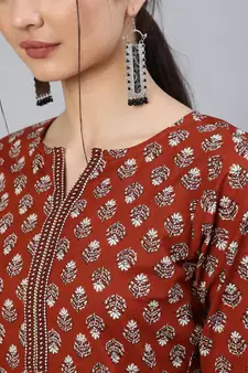 Maroon Printed Cotton Kurta