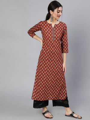 Maroon Printed Cotton Kurta 3