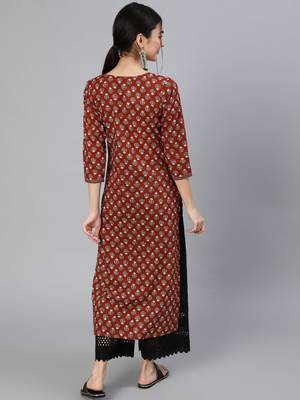 Maroon Printed Cotton Kurta 4