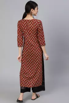 Maroon Printed Cotton Kurta