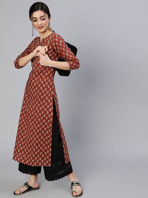 Maroon Printed Cotton Kurta 5