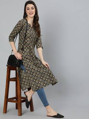 Black Printed Cotton Kurta 1