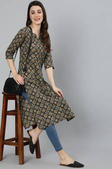Black Printed Cotton Kurta