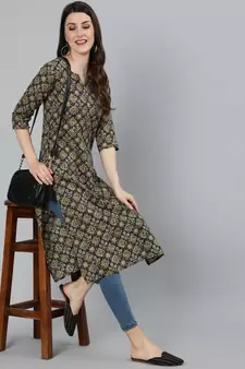 Black Printed Cotton Kurta