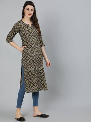 Black Printed Cotton Kurta 3