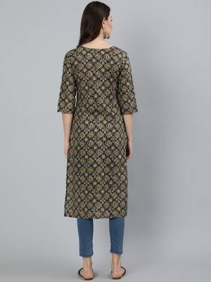 Black Printed Cotton Kurta 4