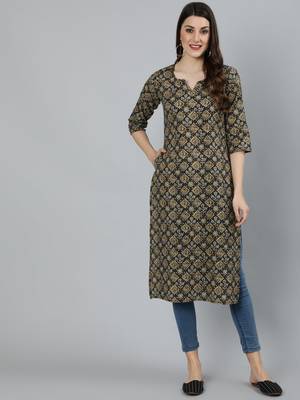 Black Printed Cotton Kurta 5