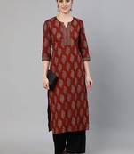 Maroon Printed Cotton Kurta