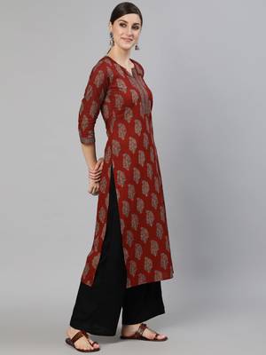 Maroon Printed Cotton Kurta 3