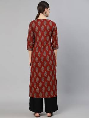 Maroon Printed Cotton Kurta 4