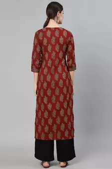 Maroon Printed Cotton Kurta