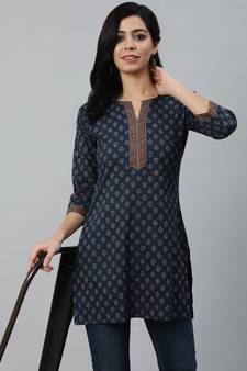 Navy Blue Printed Cotton Tunic
